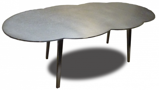 リビングテーブル　サイズ：約W120cm×D60cm×H45cm、天板：チタン、アルミパネル、レジン縁処理、脚足形状：スチール