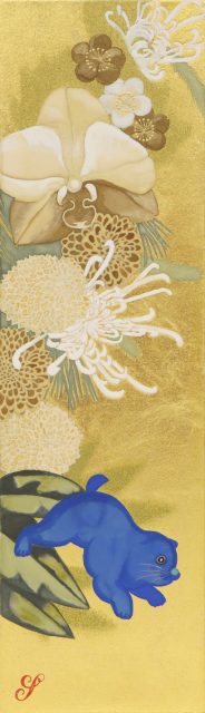 「いぬ」（雲肌麻紙・金箔・雲母・岩絵具、10×35cm）253,000円