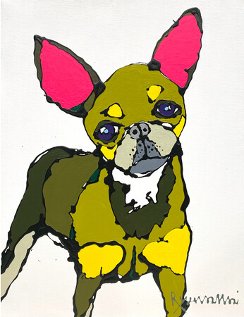 「Chihuahua」Enamel ＆ acrylic on canvas、53×41cm（P10号）、キャンバスのみ