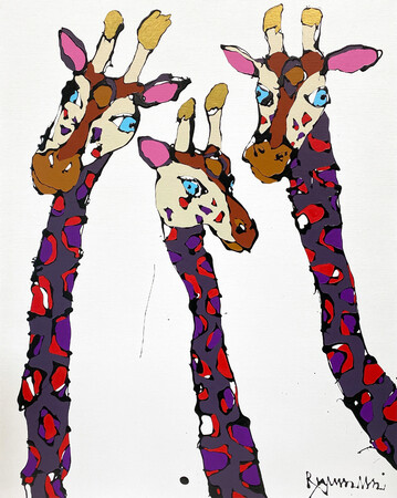 「3 Giraffes」Enamel ＆ acrylic on canvas、91×72.7cm（F30号）、キャンバスのみ