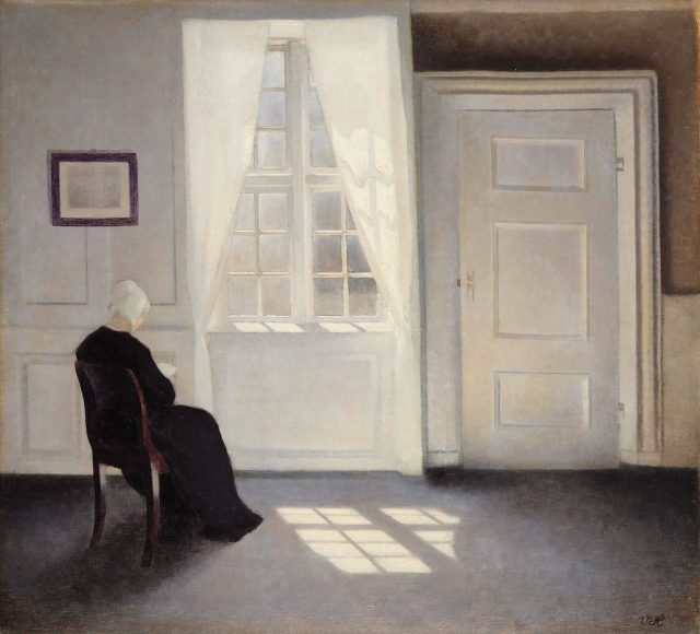 ヴィルヘルム・ハマスホイ《陽光の中で読書する女性、ストランゲーゼ30番地》 1899年 ポーラ美術館