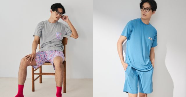 （左）HERALBONY：Men's Silktouch Round Neck Tee (39748) 9,900円 ・（右）BLACK DOG：Men's Lounge Shorts (29622) 9,900円・Men's Silktouch Round Neck Tee (39780) 9,900円 ・Men's Lounge Shorts (29644) 9,900円