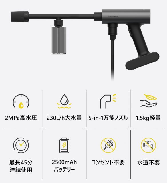 軽量で強力、USB充電もできる高圧洗浄機「HOTO Washer Pro」で車も ...