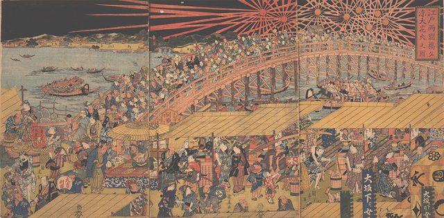 歌川国虎「江戸両国橋夕涼大花火之図」 文化～天保頃（1804～1843） 東京都江戸東京博物館蔵