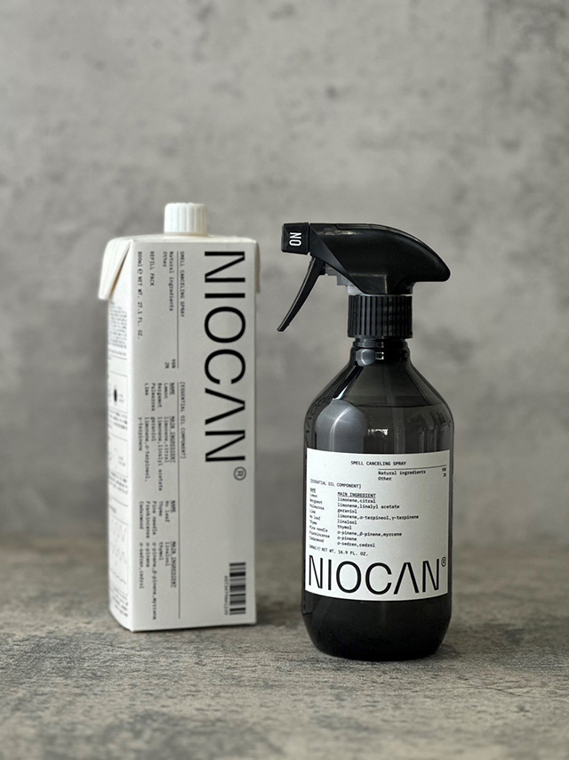 NIOCAN Refill Pack 800mL（左）：3,300円、SMELL CANCELING SPRAY NIOCAN（右）：2,640円