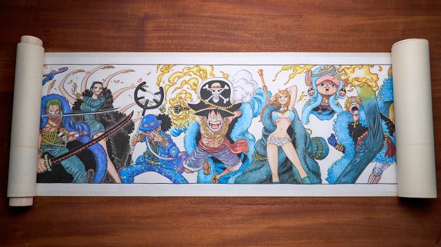 尾田栄一郎「ONE PIECE／The Scroll 壱」（2024・和紙にコロタイププリント）edition 55 ※写真は巻子装を行ったもの ©️Eiichiro Oda／ Shueisha Inc.