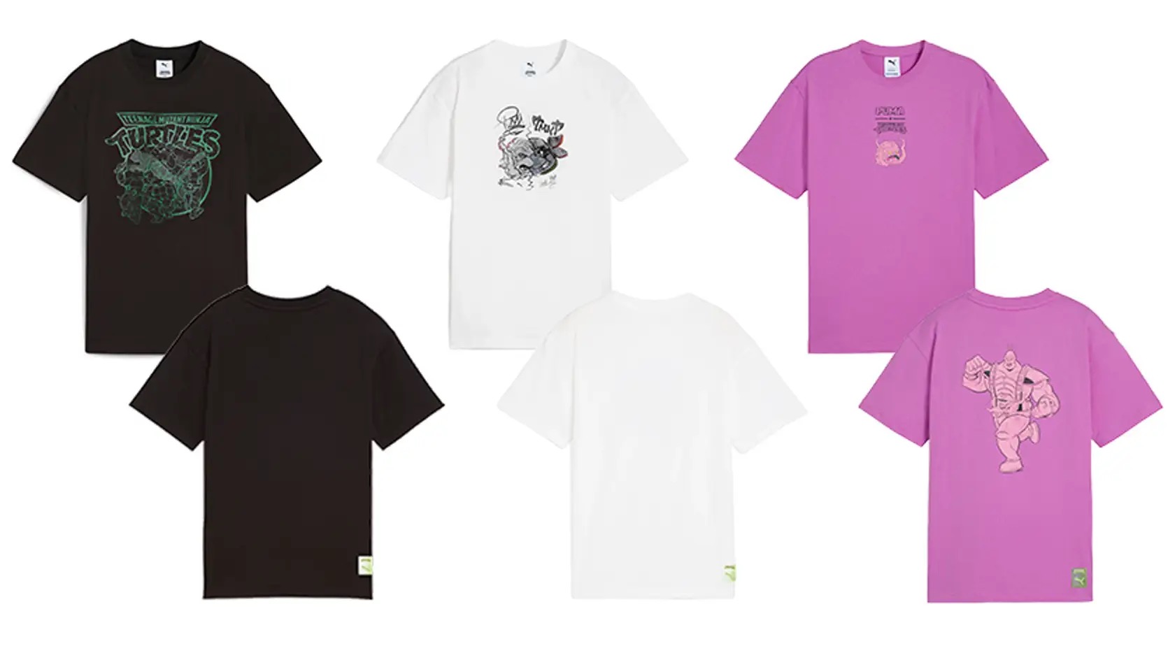 PUMA×TMNT リラックス グラフィック 半袖 Tシャツ 各6,050円、カラー展開：PUMA Black／PUMA White／Wild Berry、サイズ：M・L・XL